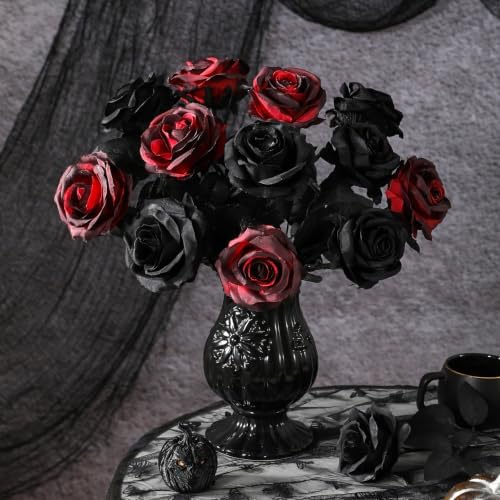 Nubry Artificial Silk Roses, 10pcs Fake Black Roses Bouquet - Image 3