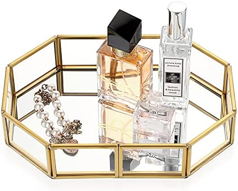 Hipiwe Mirror Glass Vanity Tray - Gold Ornate Makeup Organizer Perfume Tray by Hipiwe