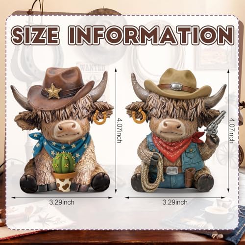 Wesiti 2 Pcs Highland Cow Figurines, Cowboy Western Resin Statue Set - Image 3
