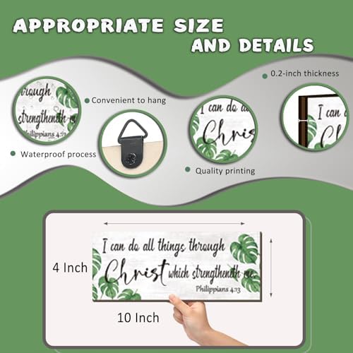 4 Pieces Green Bathroom Decor Christian Wall Decor Motivational Religious Prayer Sign with Eucalyptus Tropical Leaves for Home Living Room Office Bedroom Bathroom(Green, 10x4 In) - Image 4