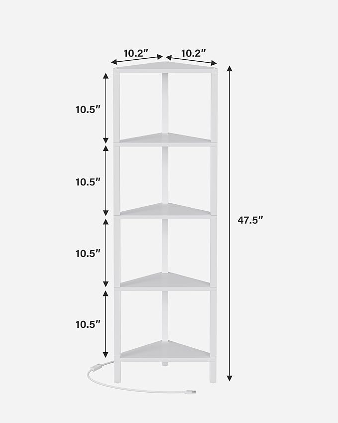 TUTOTAK Corner Shelf with LED Light, 5-Tier Corner Bookshelf - Image 2