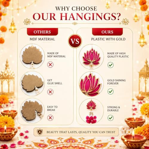 Lotus Hanging Wall Decor for Diwali, Home, Pooja, Temple, Festival Set of 6 - Image 3