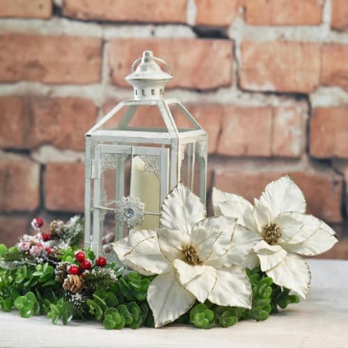 10 Pcs 9.4" Velvet Poinsettia Picks Glitter Artificial Christmas Flower Stems for Xmas Tree Wreath Garland Winter New Year Home Decoration, Cream White - Image 3