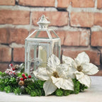 10 Pcs 9.4" Velvet Poinsettia Picks Glitter Artificial Christmas Flower Stems for Xmas Tree Wreath Garland Winter New Year Home Decoration, Cream White - Image 3