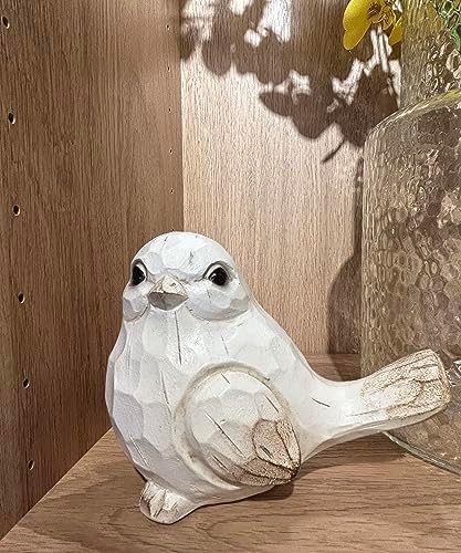 WHITE Bird Table Decor Wood Grain Effect Bird Figurine, Bird Statue Sculpture - Carved Rustic Animal Bird Ornaments - Home Decor Accents Collectible Bird Figurine for Wedding Housewarming Christmas - Image 4