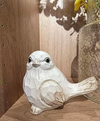 WHITE Bird Table Decor Wood Grain Effect Bird Figurine, Bird Statue Sculpture - Carved Rustic Animal Bird Ornaments - Home Decor Accents Collectible Bird Figurine for Wedding Housewarming Christmas - Image 4