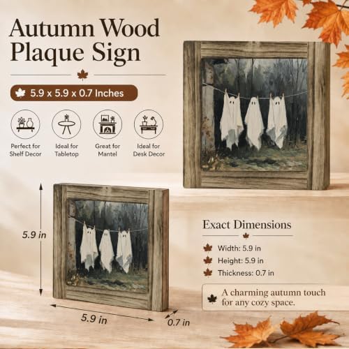 Funny Ghosts Wood Plaque Sign, Halloween Entryway Art Decor 35 - Image 2