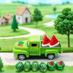 Watermelon Decor, 5.7-Inch Vintage Green Metal Pickup Truck with Resin Watermelons, Summer Tiered Tray Decor for Farmhouse Kitchen Table Shelf Mantel Party Centerpiece - Image 6