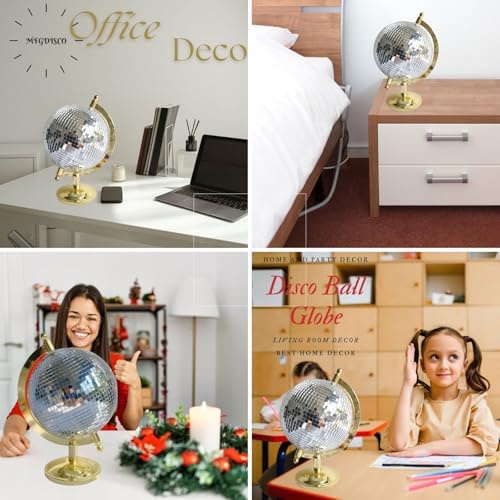 Disco Ball Globe Sculpture, 6.5in Gold Mirror Tabletop Decor - Image 3