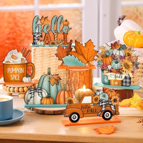 Yousoontic 6 Pcs Fall Thanksgiving Table Decor, Classic, Orange and Blue - Image 2