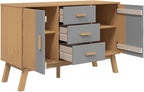 Grey and Brown Sideboard with 3 Drawers and 2 Cabinets Solid Pine Wood - Image 7