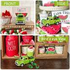 Watermelon Truck Decor, Vintage Green Pickup Truck with Farm Fresh Watermelon, Summer Farmhouse Tiered Tray Decor, Rustic Kitchen Tabletop Decorations for Home Office - Image 6