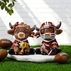 Wesiti 2 Pcs Highland Cow Figurines Football Resin Set Helmet Trophy - Image 2