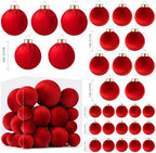 Velvet Christmas Ball Ornaments - 30pcs Flocked Christmas Ornaments Set Shatterproof Classic Hanging Xmas Tree Decorations with Rope for Wreath Holiday Home Decor (Red) - Image 2