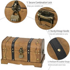 Vintage Wooden Treasure Chest Decorative Box with Lock - 12", Brown - Image 3
