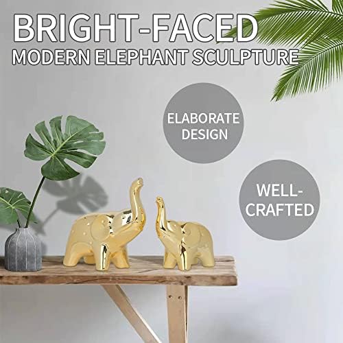 prosfalt A Pair Elephant Statue Home Decor,Modern Style Figurines,Sculpture for Office Desktop Bookshelf Living Room (Ceramics Gold) - Image 6