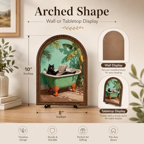 Bathroom Decor Black Cat Tabletop Sign, Wood Frame Sign, Tropical Bath Shelf Decor with Arched Wooden Frame, Funny Cat Bathtub Artwork, Charming Gift for Home and Guest Bathroom - Image 6
