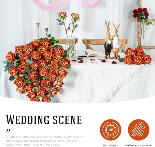 Ttranewsoo 24PCS Orange Fall Artificial Flowers, Fake Roses with Stems for Autumn Floral Arrangements, Thanksgiving Centerpieces, Harvest Table & Home Decor, 16.5 Inch - Image 5
