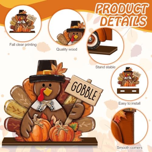 Wenqik 6 Pcs Fall Wooden Table Decorations for Home, Thanksgiving Harvest - Image 4