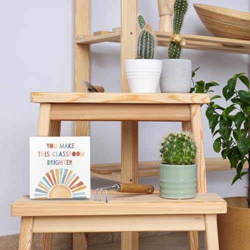 Boho Sunshine Classroom Wooden Box Sign 5x5 Inch, You Make This Classroom Brighter Inspirational Wood Signs for Kids Playroom Nursery Preschool Desk Table Shelf Decor - Image 5