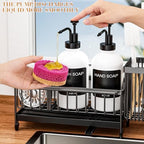 Kitchen Soap Dispenser Set with Sponge Holder and Towel Rack, 17OZ Glass Bottle, Hand and Dish Soap Dispenser Set, Non-Slip Silicone Pad, Brush Holder, Kitchen Sink Caddy Organizer Countertop (White) - Image 2