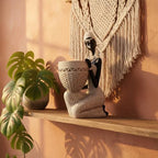 Lescafita White African Tribal Woman Statue with Basket - Image 2