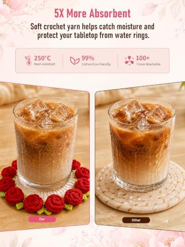 Crochet Flower Bouquet Coasters, Cotton Rose Gifts for Home Decor 1Pc - Image 7