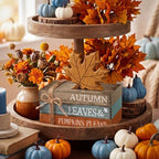 4 Pcs Fall Decorations for Home, Maple Leaf Book Stack Block Sign - Image 4