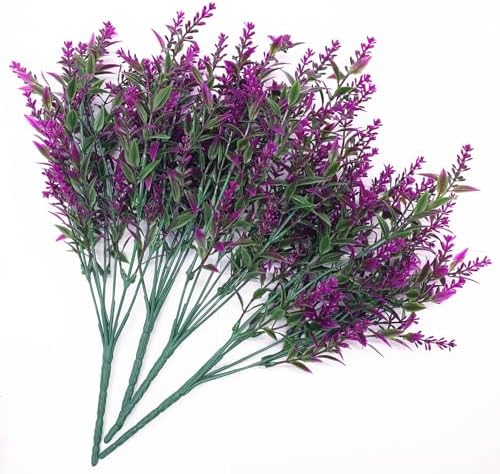 Artificial Plants Fake Lavender Plastic Flowers Faux Shrub Simulation Greenery Leaves Bushes for Indoor Outdoor Home Decor Garden Office Yard Verandah Wedding Decoration Planting Filler Fuchsia 8 Pack - Image 5