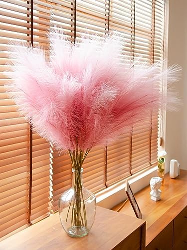 Pink Pampas Grass Decor, 9 PCS 37''/3.1FT Tall Fluffy Faux Pompas Floral, Large Artificial Pompous Grass Branches for Floor Vase Fillers, Boho Farmhouse Room Wedding Décor（Pink） - Image 3