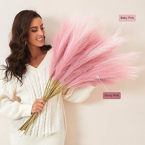 Pink Pampas Grass Decor, 9 PCS 37''/3.1FT Tall Fluffy Faux Pompas Floral, Large Artificial Pompous Grass Branches for Floor Vase Fillers, Boho Farmhouse Room Wedding Décor（Pink） - Image 4