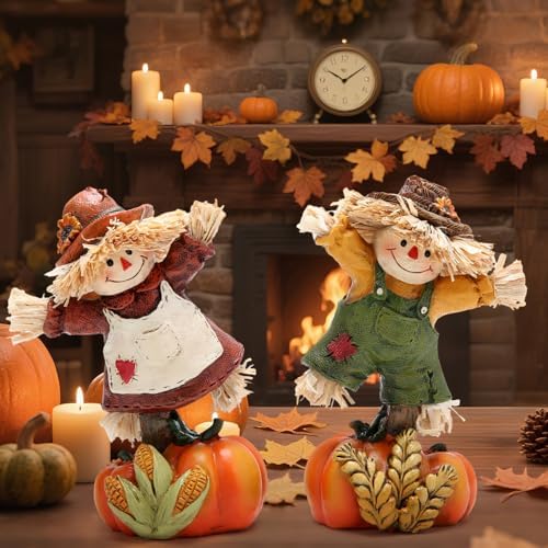 Hodao Fall Scarecrow Pumpkin Figurines, Thanksgiving Decor for Home - Image 2