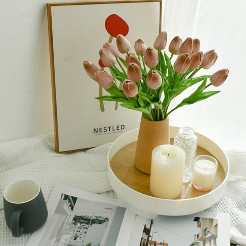 ONLY ART Artificial Brown Tulips 20 Pcs – 13.5 Inch PU Faux Flowers with Bendable Stems for Home Décor, Wedding Centerpieces, DIY Floral Arrangements, New Year and Valentine's Day - Image 4