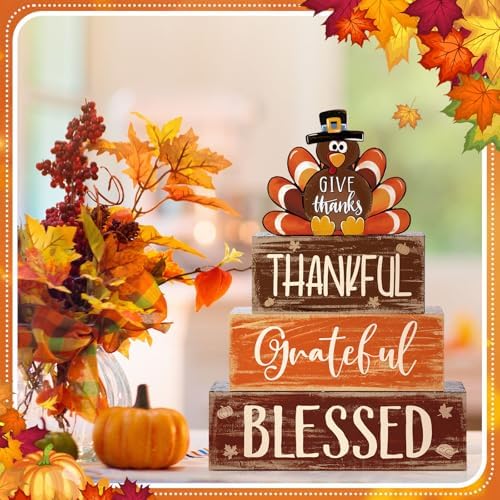4 Pcs Thanksgiving Decor for Home Thankful Turkey Table Centerpiece Signs - Image 6