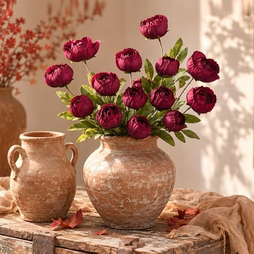 Waipfaru 6 Pcs 27" Faux Peonies Artificial Flowers for Vase, Burgundy - Image 3