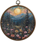 Moonlit Pine Tree Moon Round Wall Art, Full Moon Wall Decor, Woodland Round Artwork for Wall, Wild Flower Circular Wall Decor with Hanging Hook Home Bedroom Living Room Bathroom Kitchen Office, 9 by Unknown