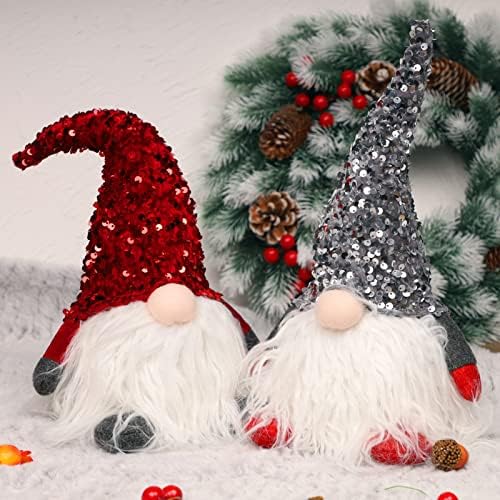 Juegoal 12" Lighted Christmas Gnome, Handmade Sequins Hat Scandinavian Swedish Tomte, Light Up Elf Holiday Present, Battery Operated Winter Tabletop Christmas Decorations, 2 Set - Image 5