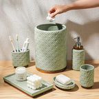 RQYIXI Ceramic Bathroom Accessories Set,Sage Green,6 Piece,with Trash Can - Image 4
