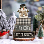 Yuntau 4 Pcs Winter Table Decorations Wooden Snowman Tiered Tray Decor - Image 2