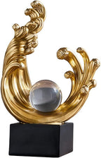 Modern Abstract Decorative Wave Statue, Gold Abstract Art Home Decor,Crystal Ball Art Wave Resin Sculpture, Office Desk Stand, Dining Table Center Decorative Aesthetics(A,Gold) by XYQXYQ