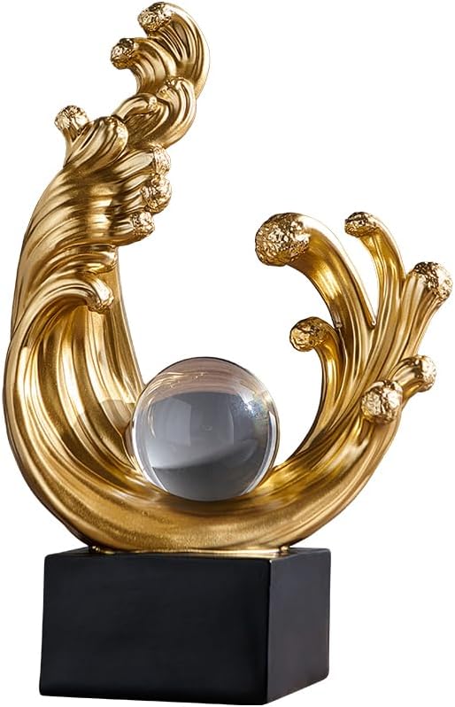 Modern Abstract Decorative Wave Statue, Gold Abstract Art Home Decor,Crystal Ball Art Wave Resin Sculpture, Office Desk Stand, Dining Table Center Decorative Aesthetics(A,Gold) by XYQXYQ