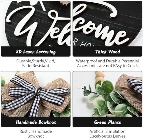 12 Inch 3D Welcome Sign for Front Door- Farmhouse Welcome Door Sign for Front Porch Decor，Wooden Door Decorations Outdoor Hanging Home Signs，Door Wreaths for Front Door Outside All Season - Image 2
