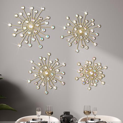 Blulu 4 Pcs Starburst Whimsy Wall Decor, Bling Metal Wall Art by Blulu