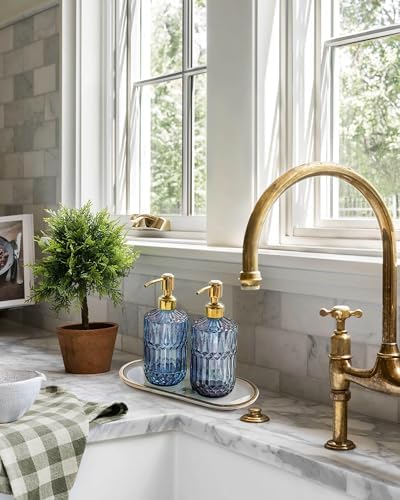 JASAI 18Oz Blue Glass Soap Dispenser with Golden Pump for Dish Soap - Image 4