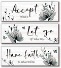 3 Pcs Black And White Bathroom Decor Rustic Flower Black Wall Art Accept Let Go Have Faith Farmhouse Bedroom Wall Decor Wooden Inspirational Quotes Grey Decoration for Living Room(Black,16 x 5 Inches) by ONIZHITY