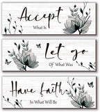 3 Pcs Black And White Bathroom Decor Rustic Flower Black Wall Art Accept Let Go Have Faith Farmhouse Bedroom Wall Decor Wooden Inspirational Quotes Grey Decoration for Living Room(Black,16 x 5 Inches) by ONIZHITY