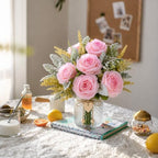 Faux Flowers in Vase Pink Roses Floral Arrangements for Home Decor - Image 6