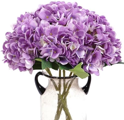 Kimura's Cabin 6Pcs Artificial Hydrangeas Flower Silk Fake Flowers,Purple by WeddingPartyArrangementBouquetsDecorationArtificialFlowers