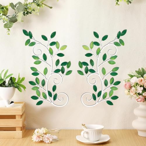 ESTART 2 Pcs Metal Tree Leaf Wall Art Vine Branch Decor, Green - Image 3