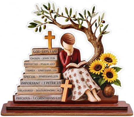 Religious Gifts for Women, God Says I Am Bible Verse Desk Decor for Her by KATINAT